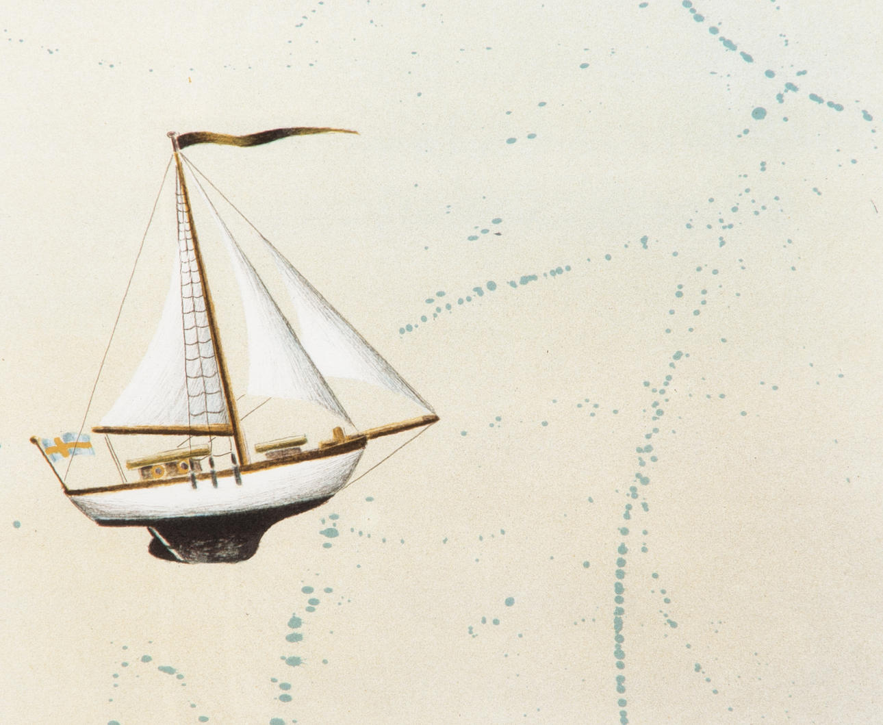 BO CRONQVIST. Komposition med segelbåt, färglitografi, signerad.