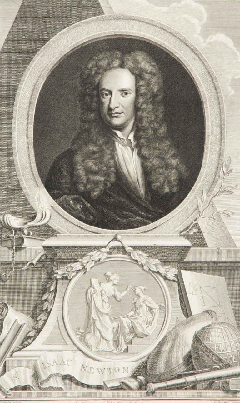 ETSNING, "Sir Isac Newton", gravör Jacobus Houbraken efter Godfrey Kneller.
