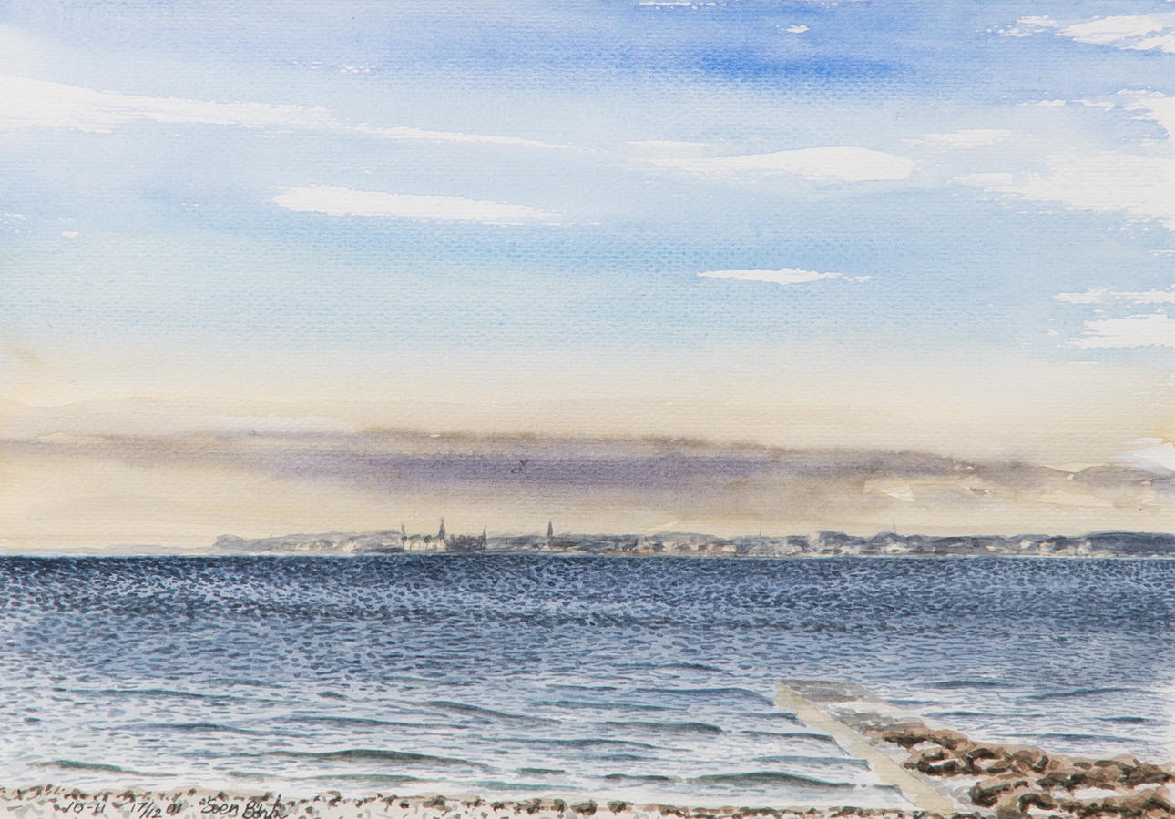 SVEN BÖRTZ. Öresund med Kronborg, akvarell, signerad.