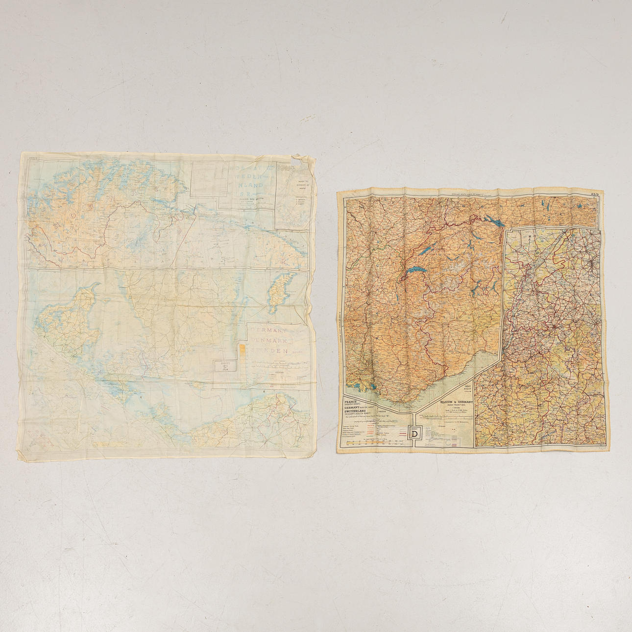 ESCAPE SCARF, 2 pieces, silk, with map 1940s.