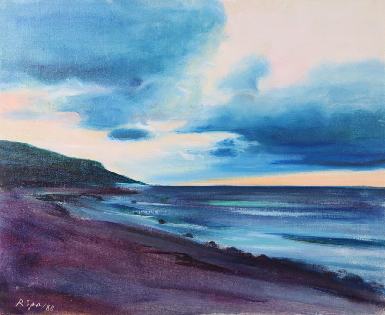 HANS RIPA. oil on canvas, beach view.