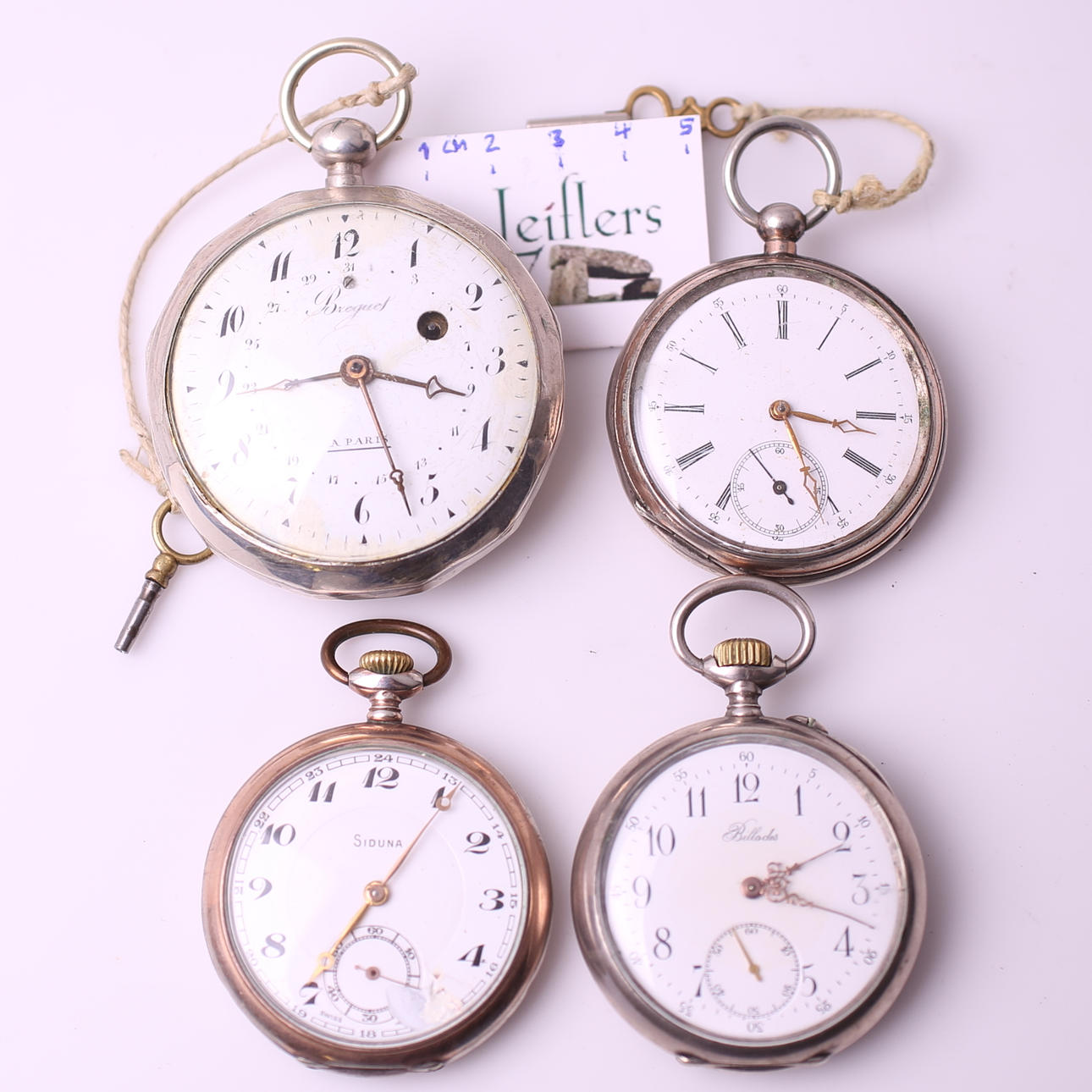 FICKUR, 4 st, Brequet / omärkt / Siduna / Billodes, 18-/1900-tal.