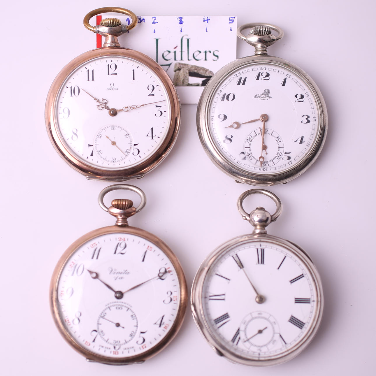 FICKUR, 4 st, Omega / Lejon / Vinéta / Waltham, 18-/1900-tal.