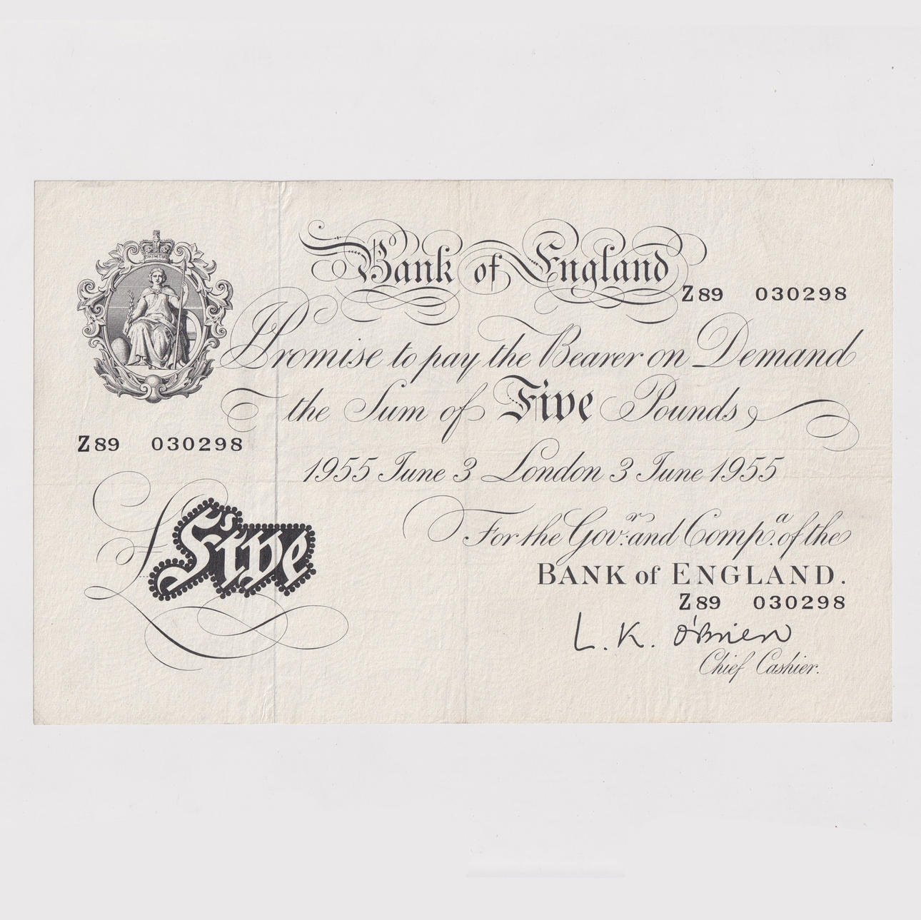 1955 WHITE FIVE BANK NOTE. Coins, Medals & Stamps - Coins & Banknotes ...