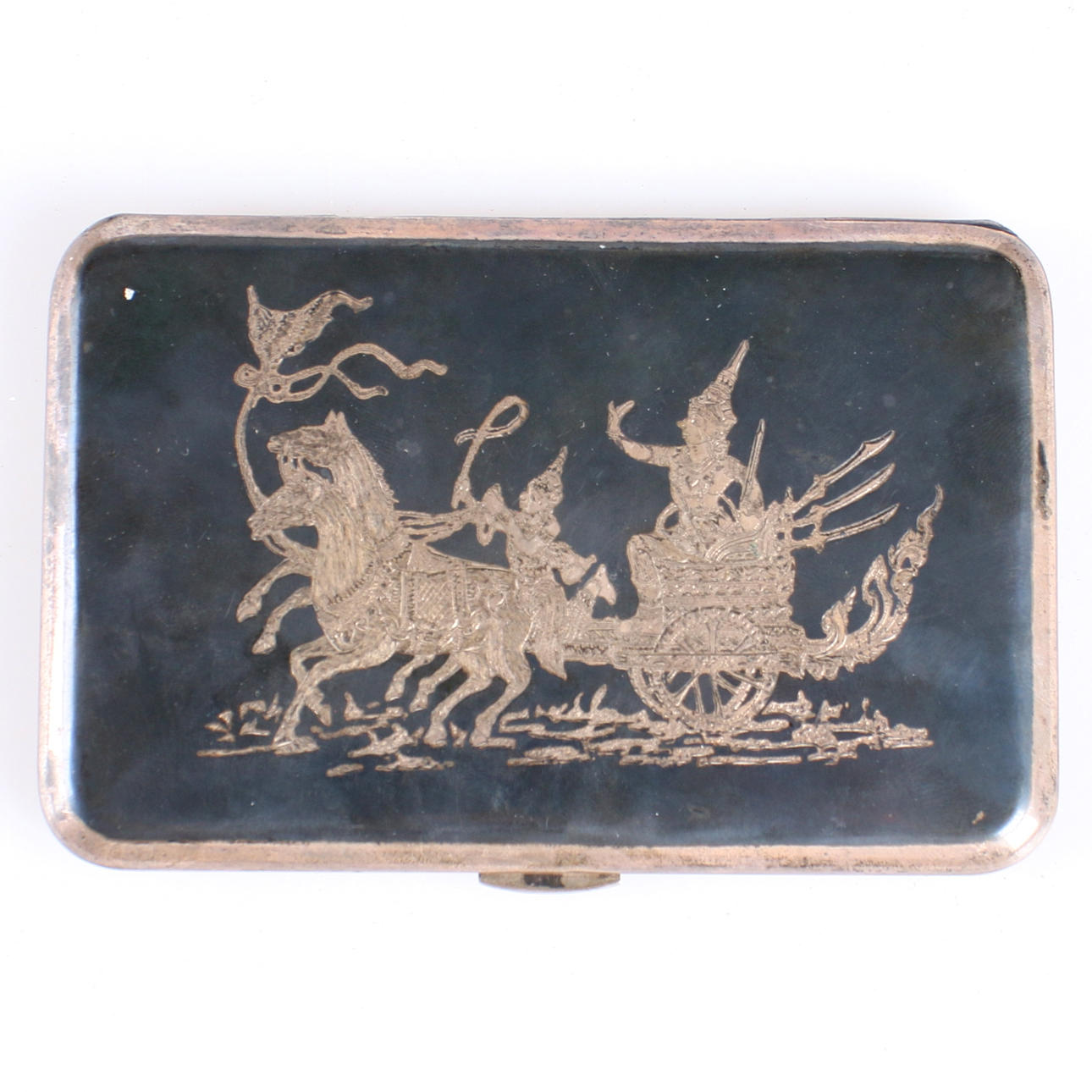 CIGARETTDOSA, silver, graverad med Orientalisk motiv, Siam.