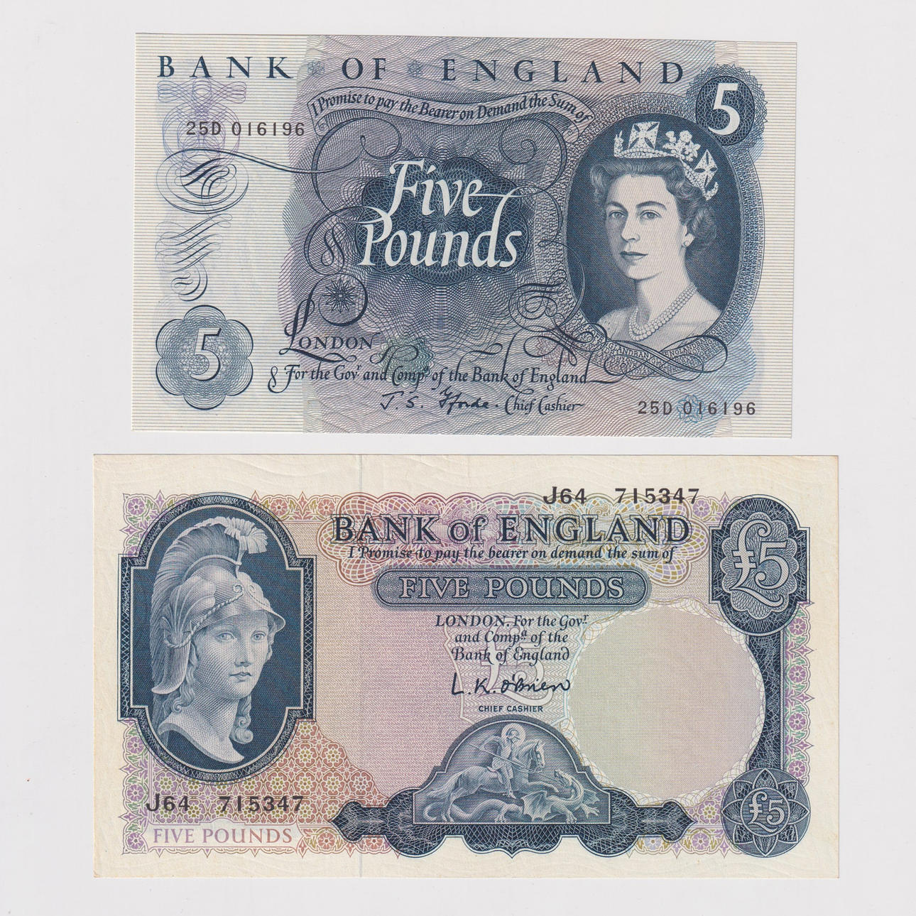 DOS BILLETES AZULES DE CINCO LIBRAS (2).