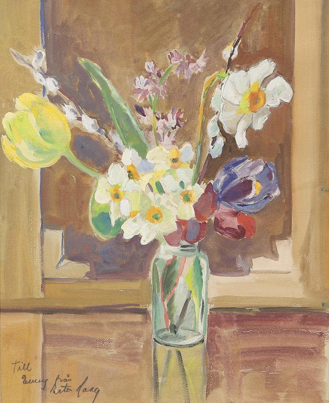 ESTER HAAG. Gouache on paper, signed with dedication.