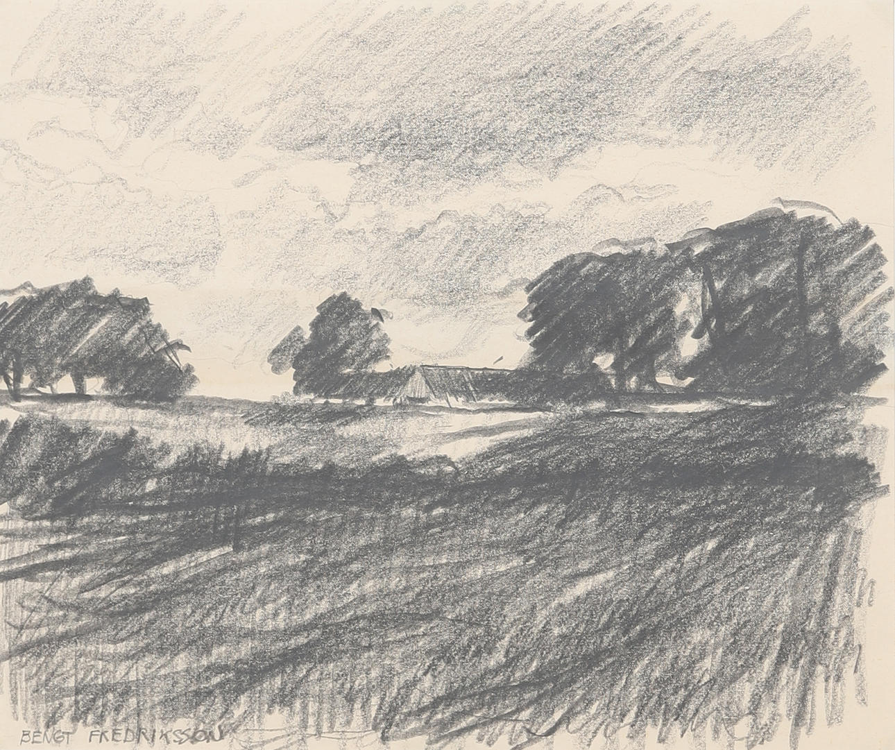 BENGT FREDRIKSSON. CHARCOAL DRAWING. Signed.