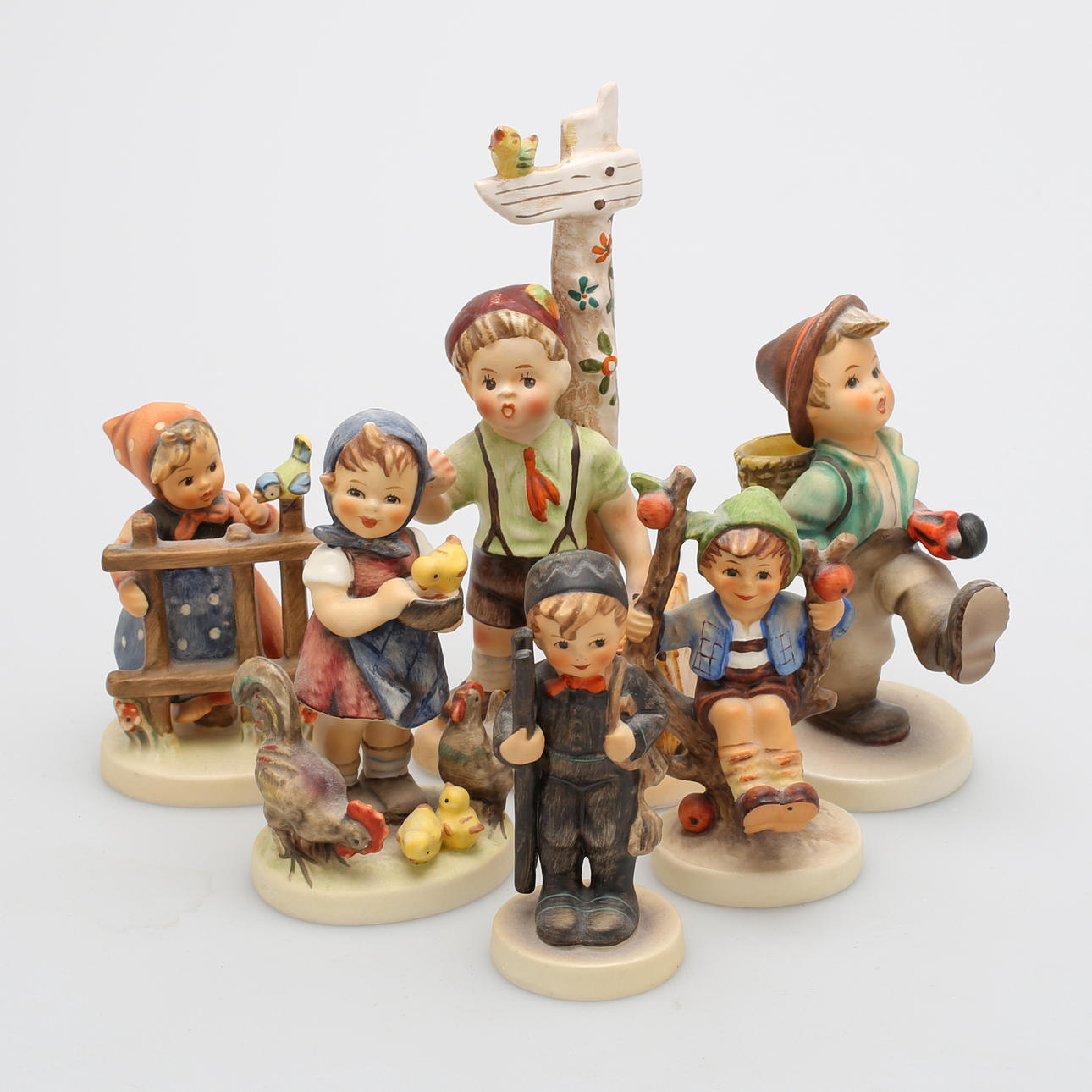 FIGURINER, 6 st, porslin, Goebel och Jema, Tyskland, Holland.