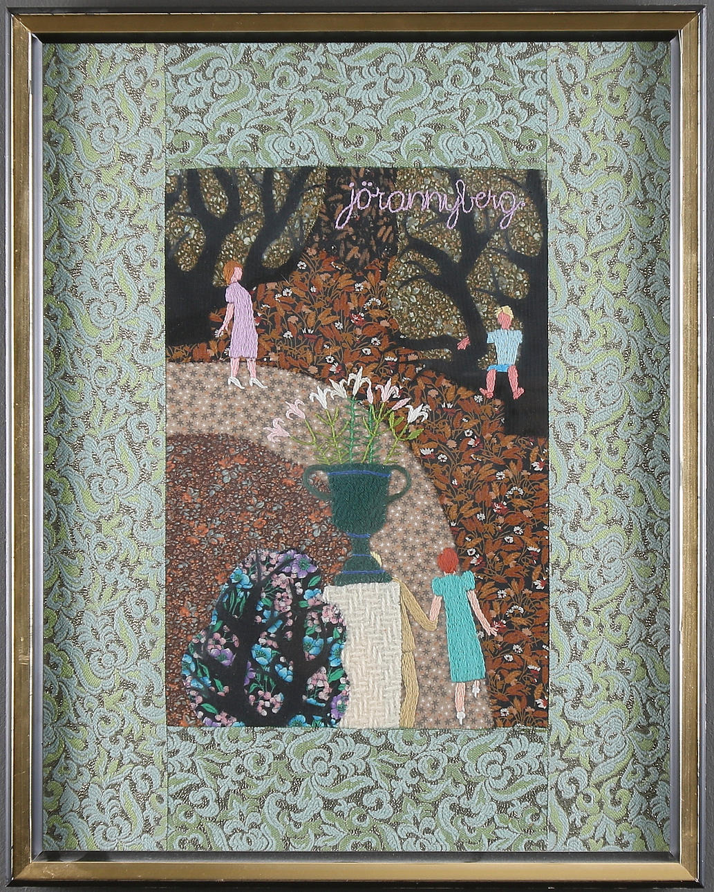 JÖRAN NYBERG. Textil/broderi, signerad.