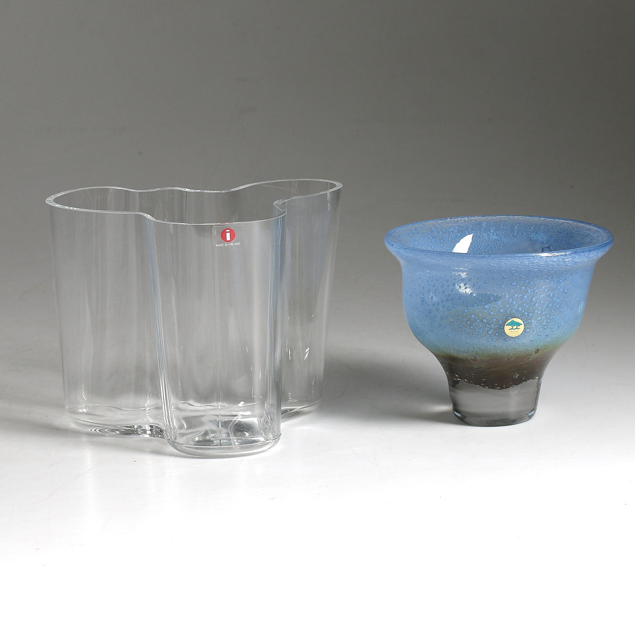 VASER, 2 st, glas, "Savoy", Alvar Aalto, Iittala, J.O. Lake, Ekenäs.