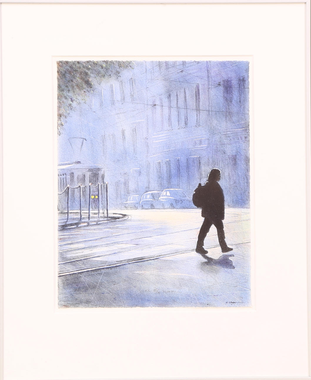 MIKAEL KIHLMAN. TAVLA, seriegrafi H.C. III/X, signerad Mikael Kihlman, vandrare i stadens sken.