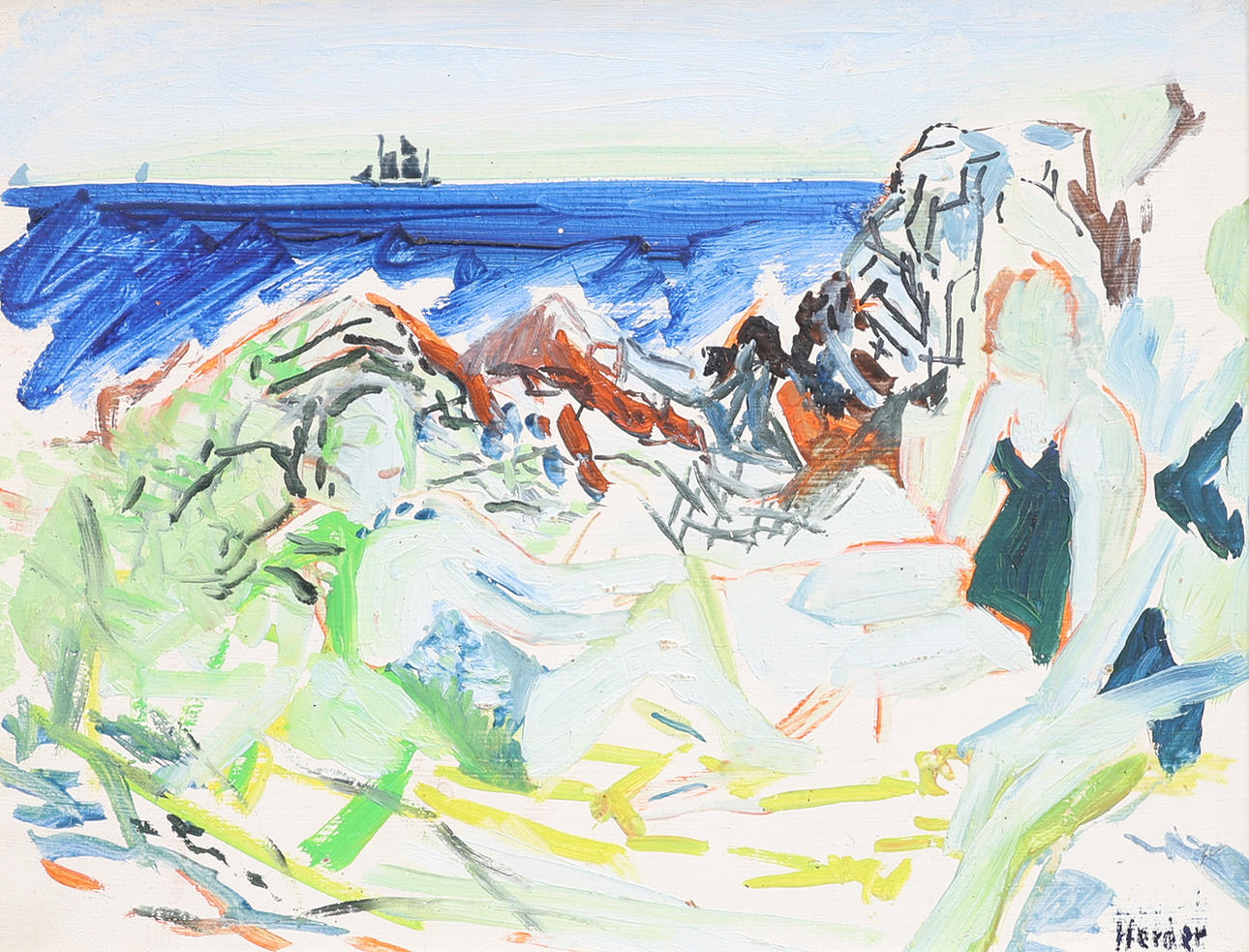 LARS HERDER. OIL ON PANEL, SEASCAPE, SIGNED.