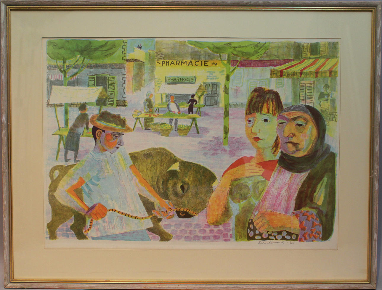 GERHARD KARLMARK. På torget. Färglitografi, Signerad Karlmark och daterad -61.