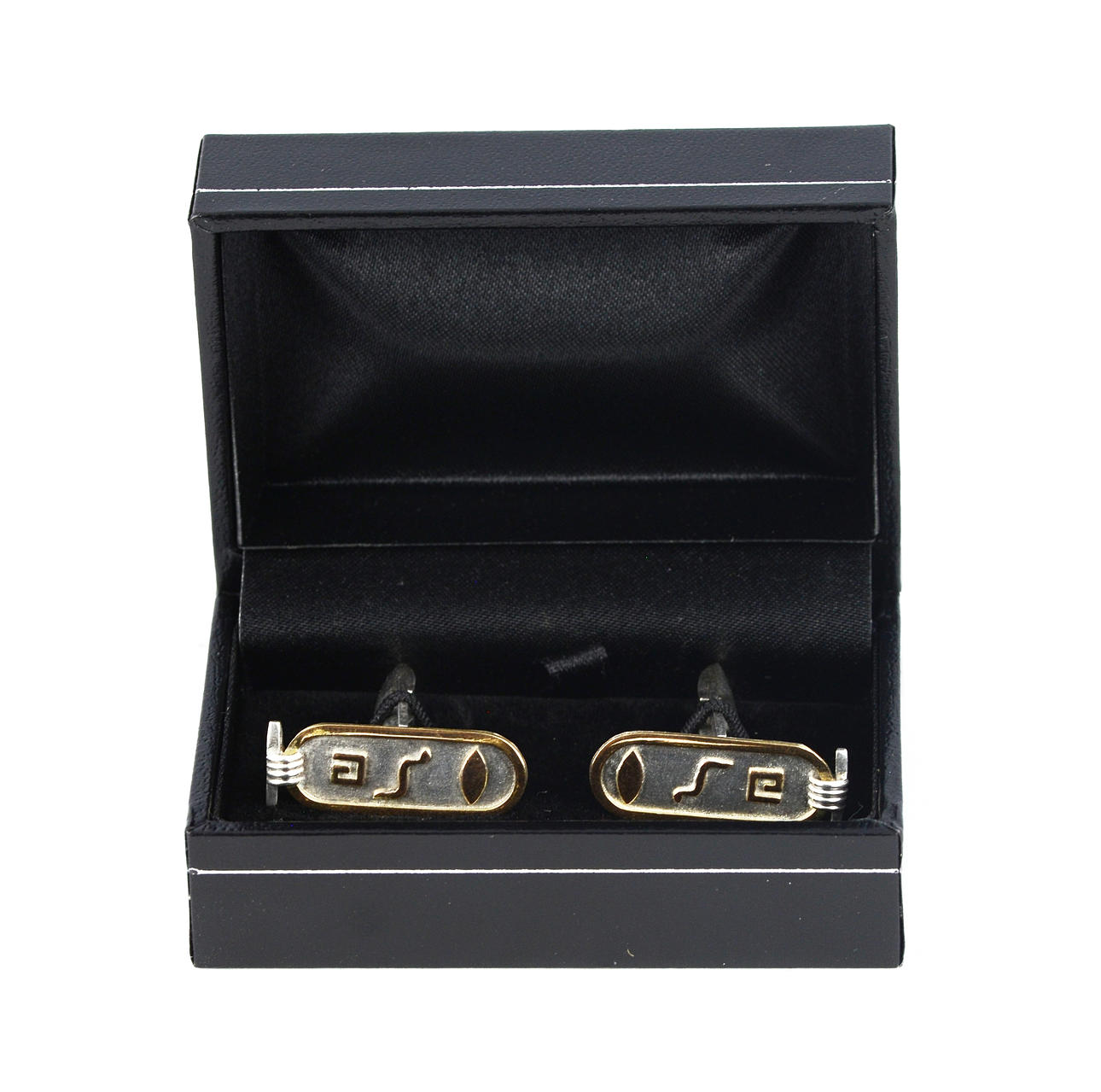 GOLD AND SILVER CARTOUCHE CUFFLINKS.