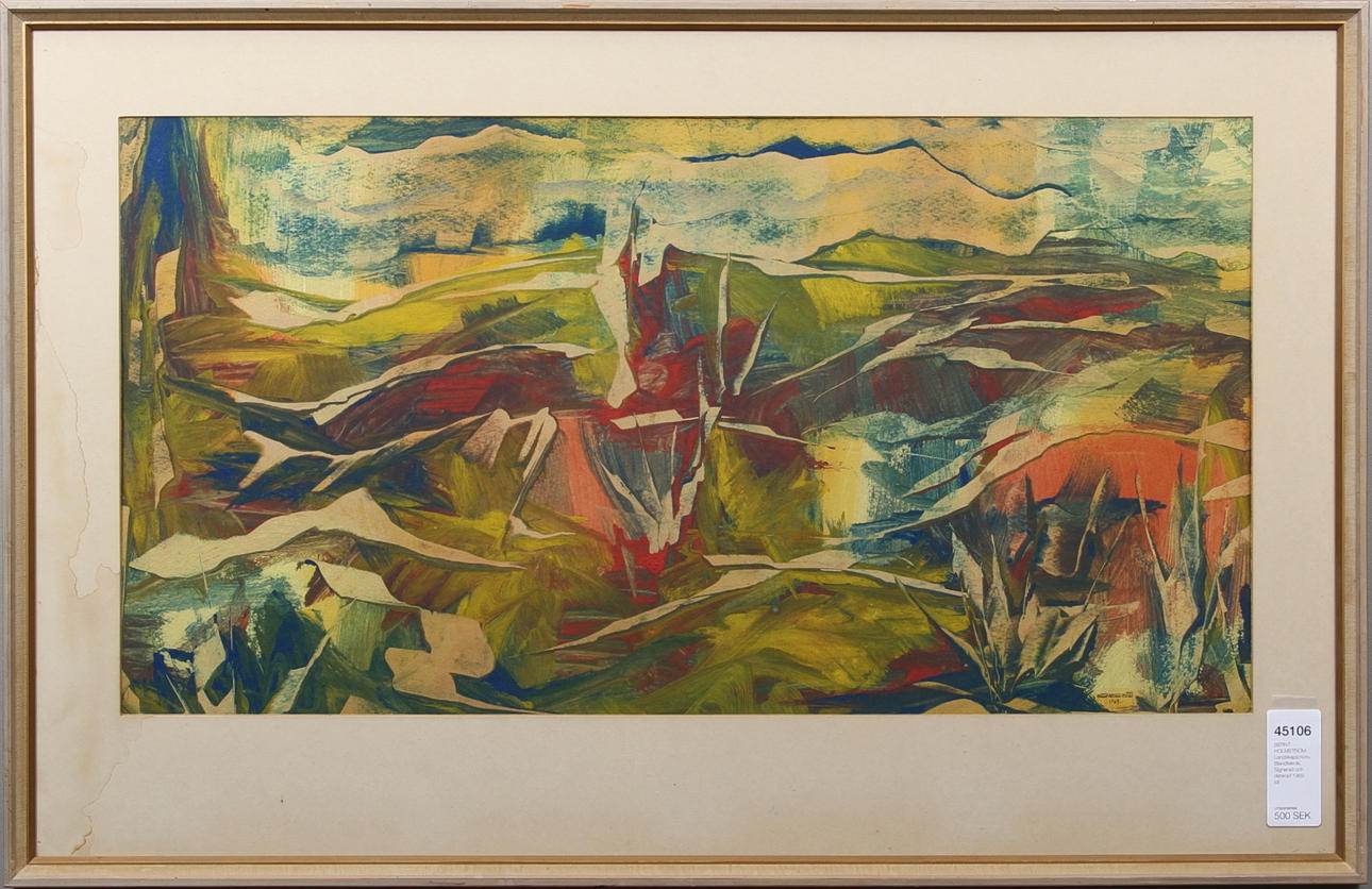 BERNT HOLMSTRÖM. Landskapsmotiv. Blandteknik. Signerad och daterad 1969.