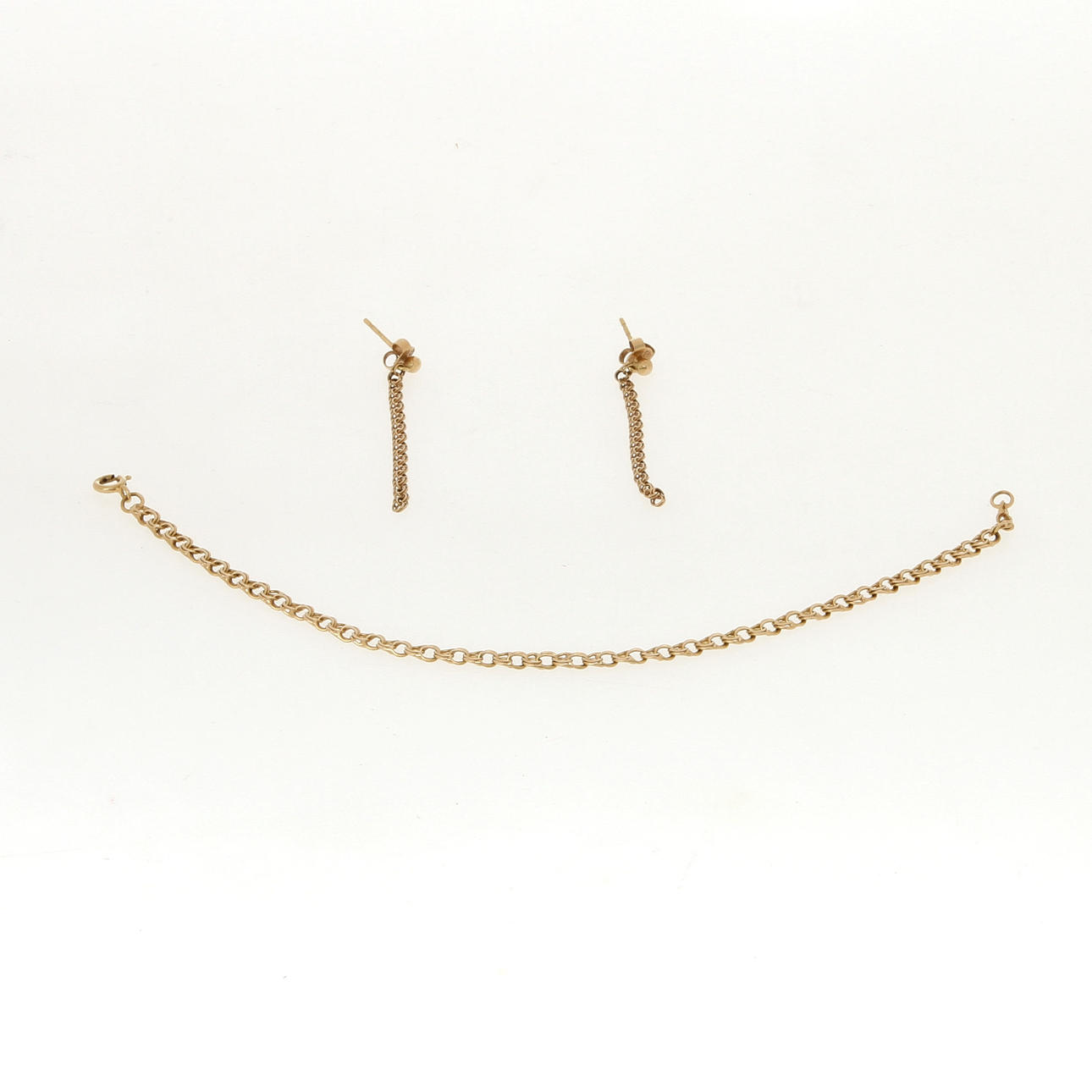 ARMBAND samt ÖRHÄNGEN, 18 k rödguld, vikt 5,5 gram.