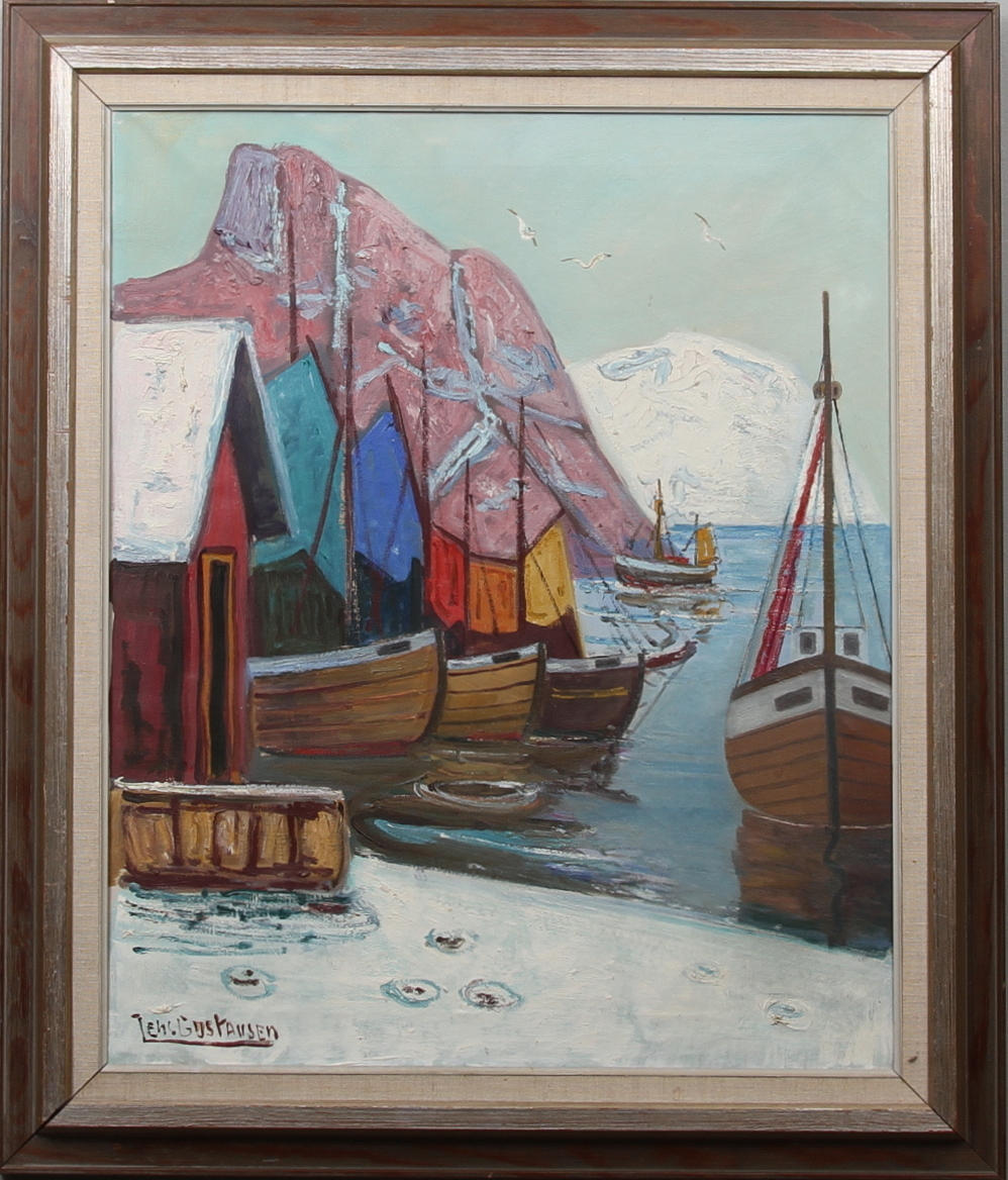 JENS GUSTAVSEN. Motiv från Lofoten. Olja på duk. Signerad.