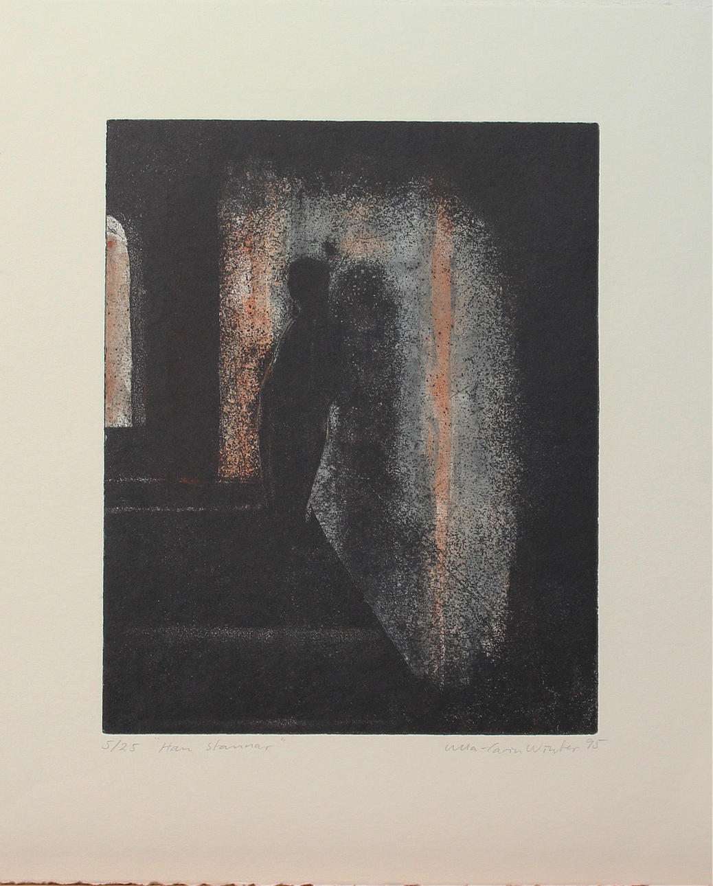 ULLA-CARIN WINTER. "Han stannar" och "Hon går" (2). Färgetsningar. Signerade och daterade -95. Båda 5/25.