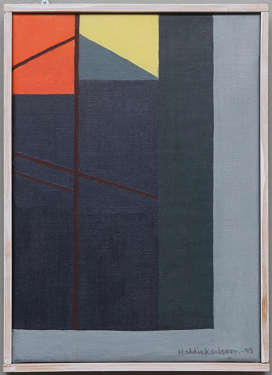 HALDIS KARLSSON. "Röd ruta". Olja på duk, signerad och daterad -93.
