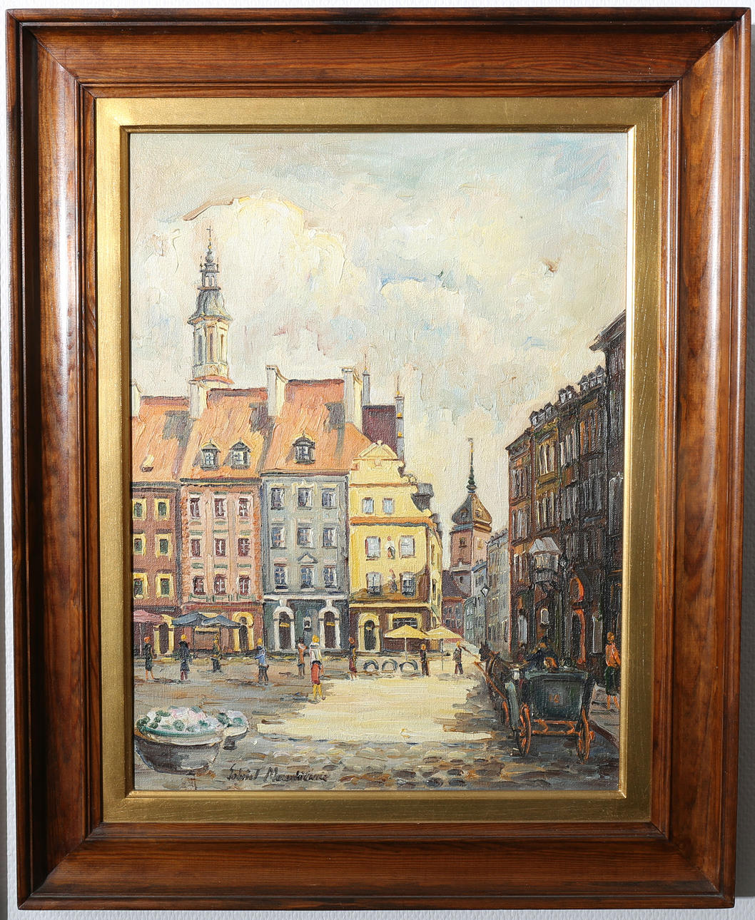 OIDENTIFIERAD KONSTNÄR. Olja på duk, Torgmiljö, signerad.