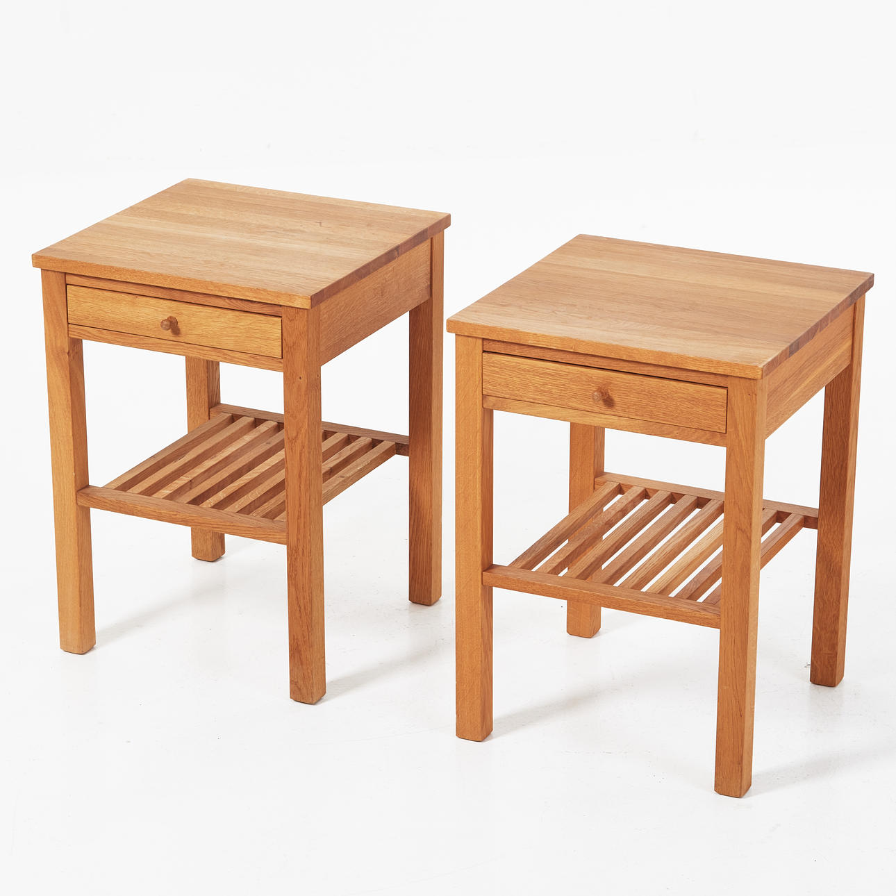 BEDSIDE TABLE, 1 pair, oak, circa 2000, box in sargen, turned drawbar ...