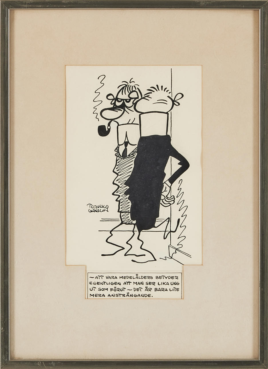 TORVALD GAHLIN. “Being middle-aged...” ink drawing, signed.