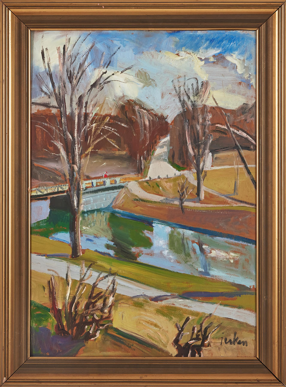 ERIK JERKEN. “Djurgårdsbrunnsbron”, oil on panel, signed.