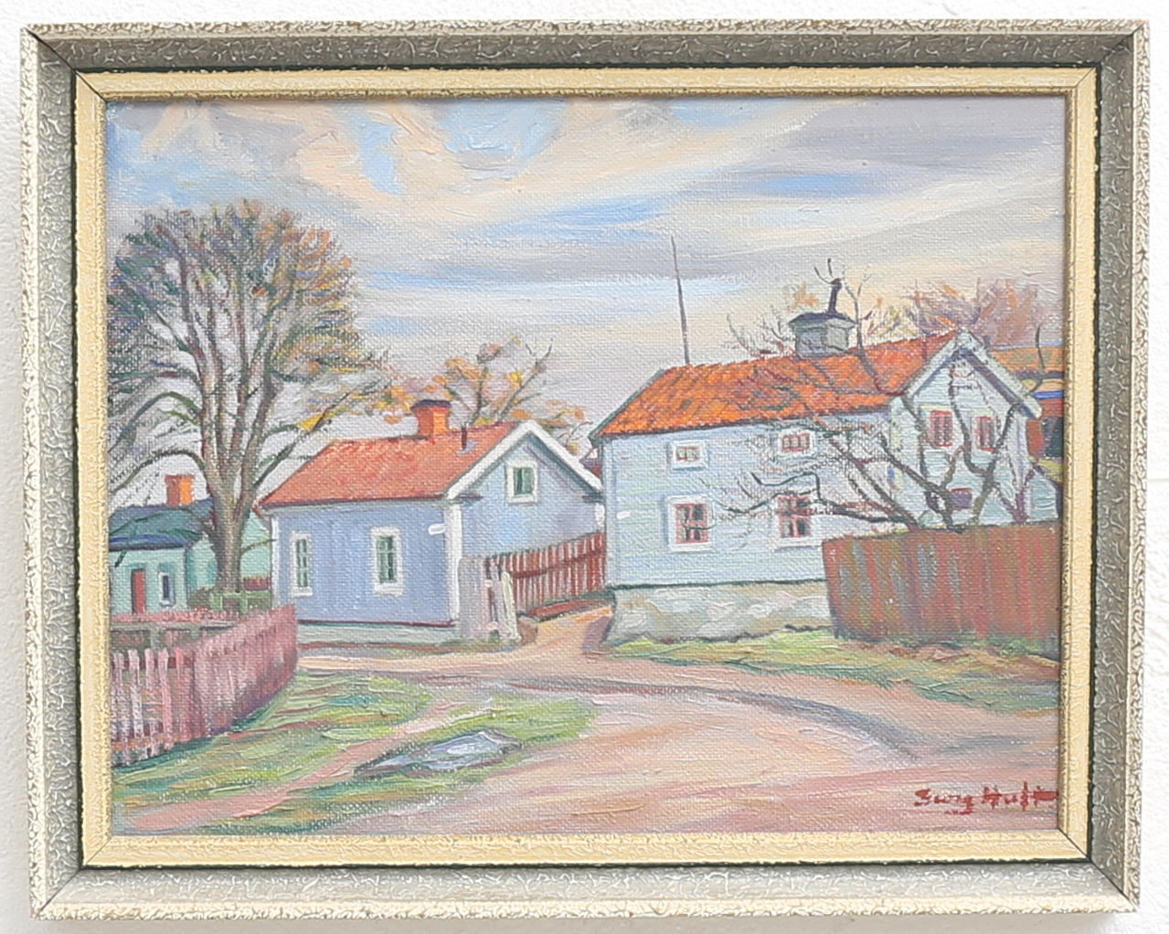 GEORG HULT. Oskarshamnsmotiv, olja på pannå, signerad.