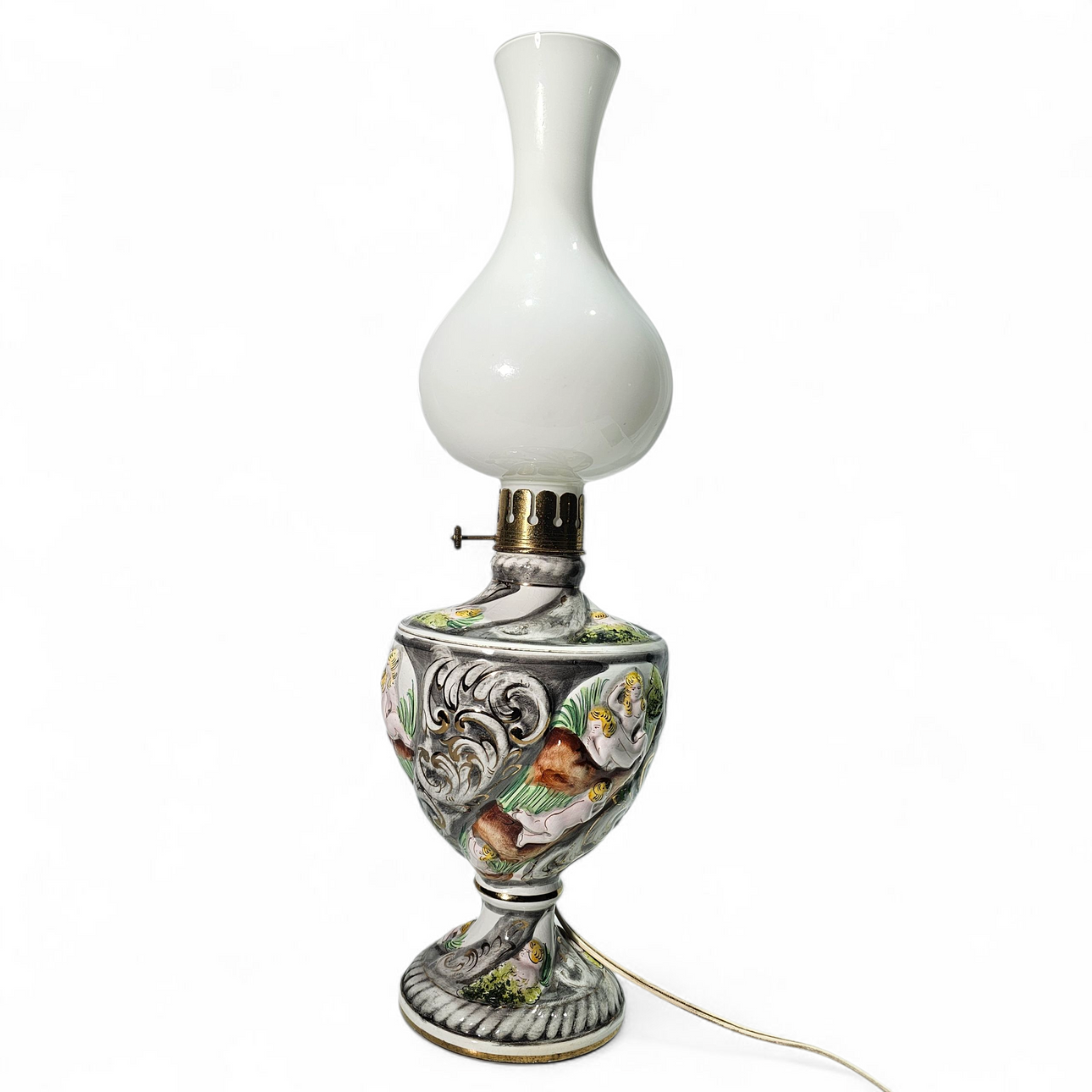 Antique electrified porcelain quinqué.