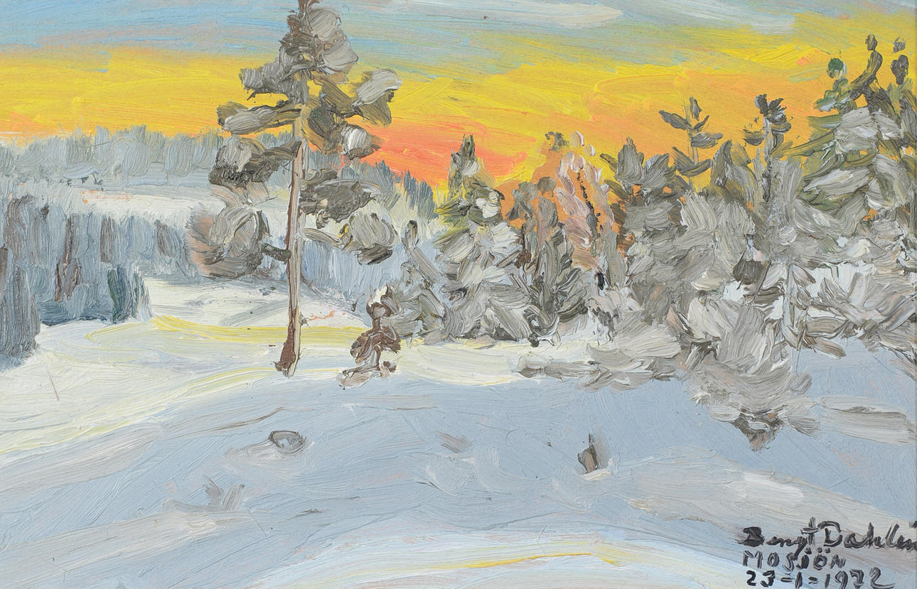 BENGT DAHLIN. “Mosjön”, oil on paper, signed and dated 1972.