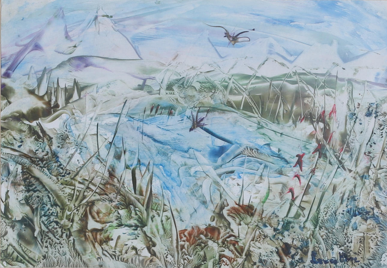 LOUISE HÄVRE. “Mountain landscape”, encaustic technique, signed.