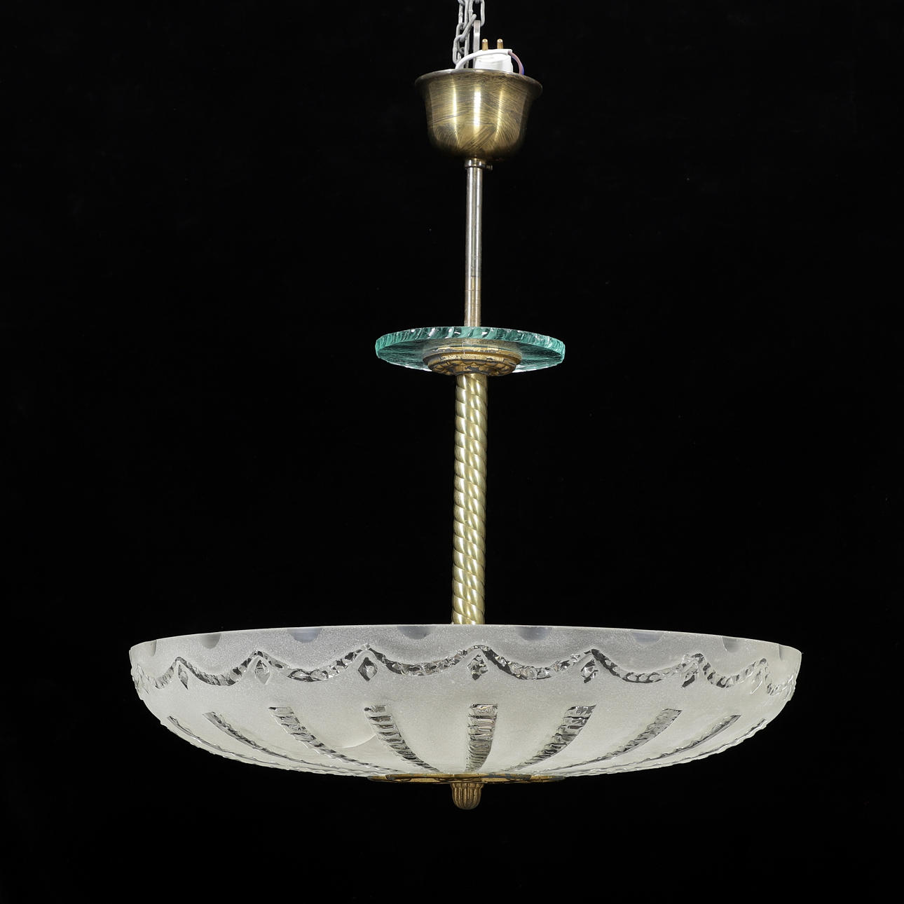 TAKPLAFOND, mässing/glas, art deco, 1920/1930-tal.