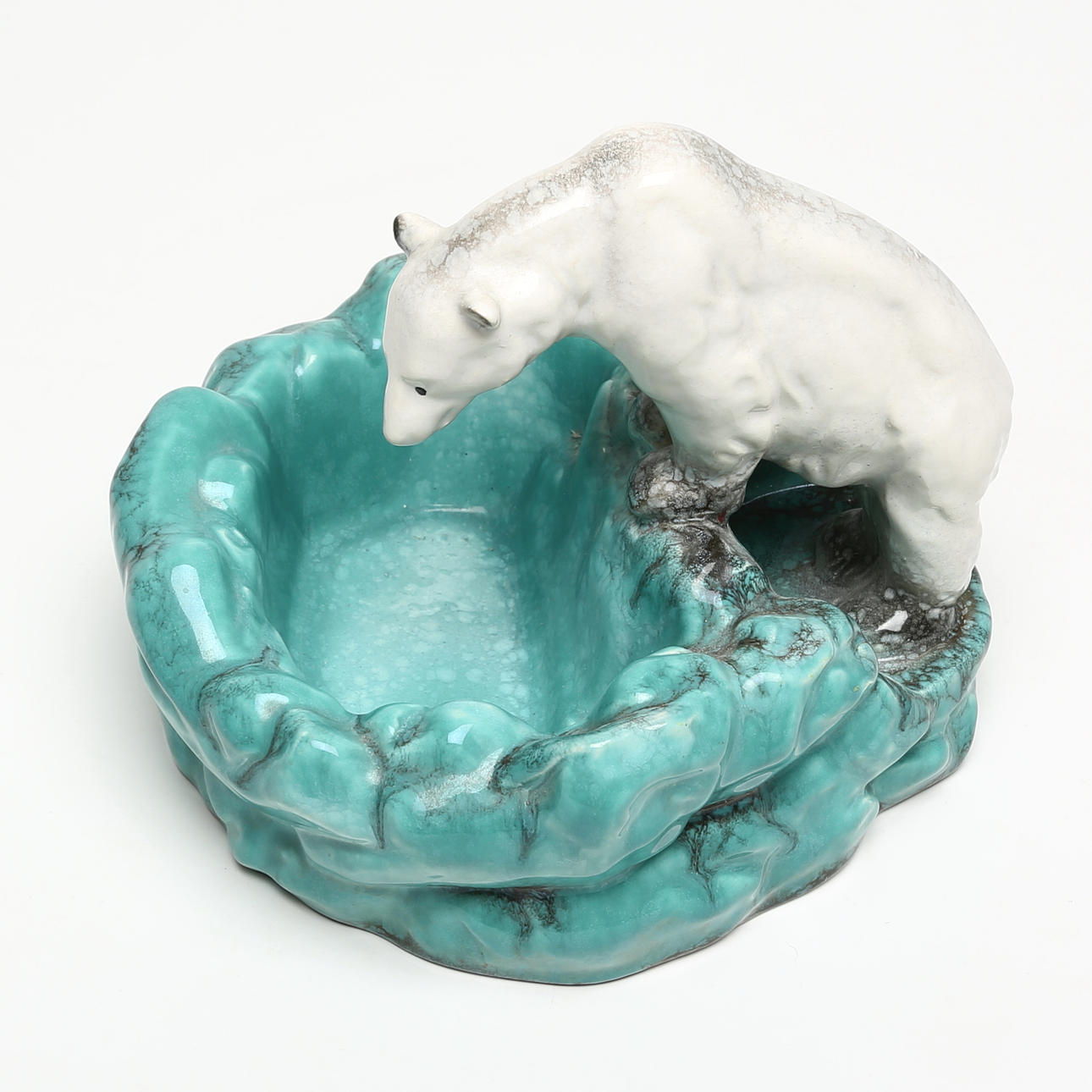 A ceramic bowl with polar bear motif, Czechoslovakia.