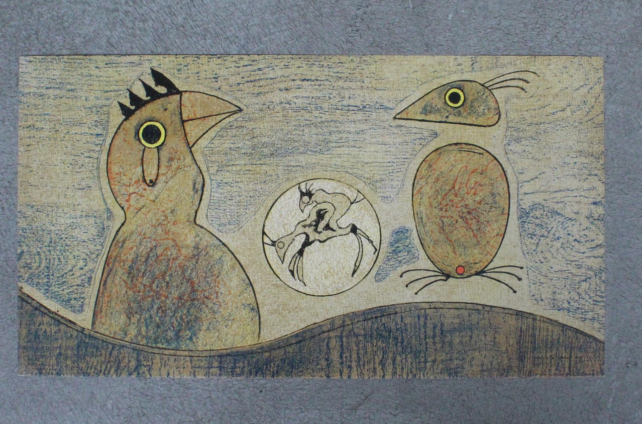 MAX ERNST (1891-1976). Kromolitografia, ”Linnut”.