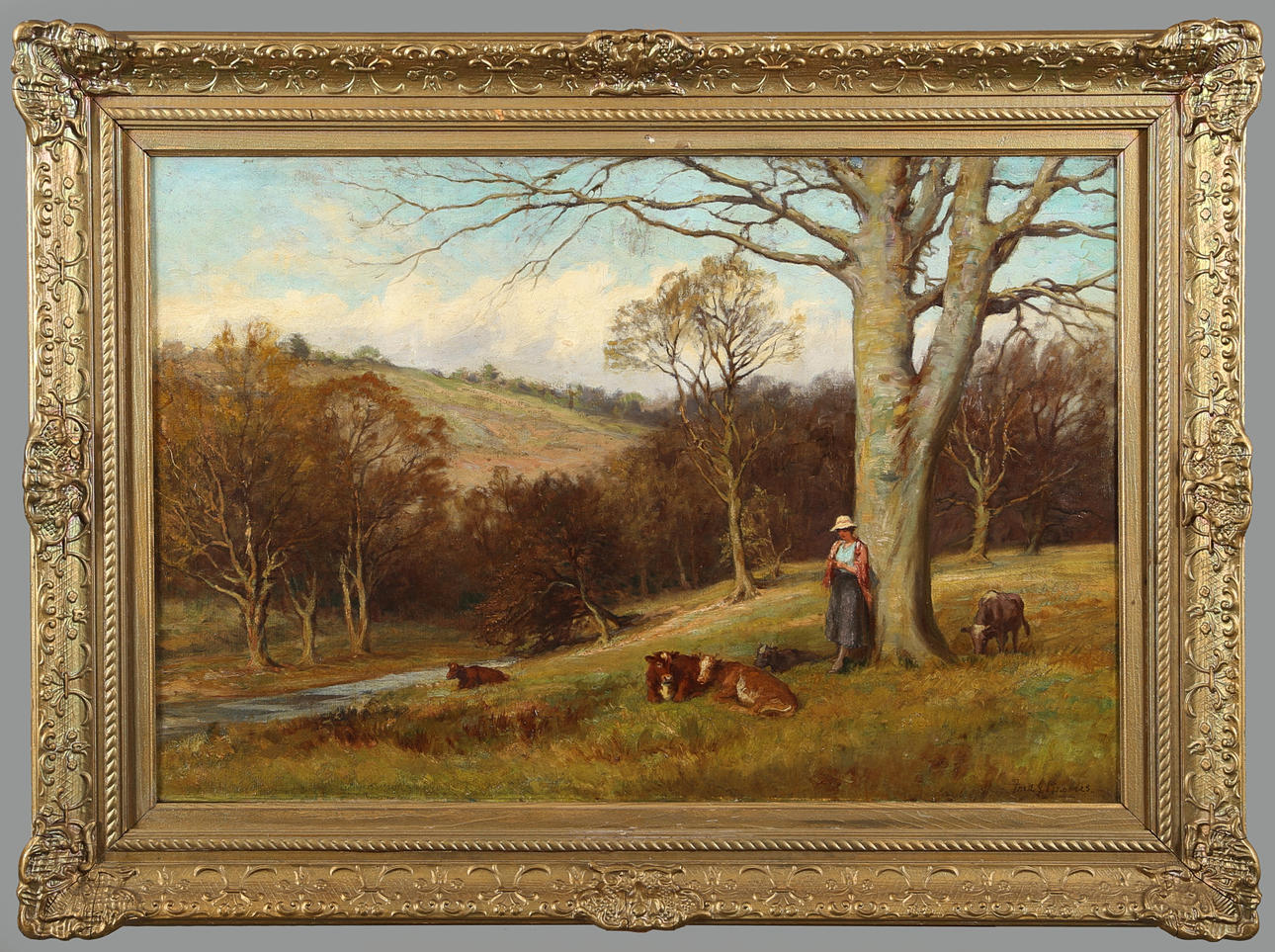 FREDERICK JAMES KNOWLES. Springtime in the Leste valley, N Wales, olja på duk, signerad Fred J Knowles.