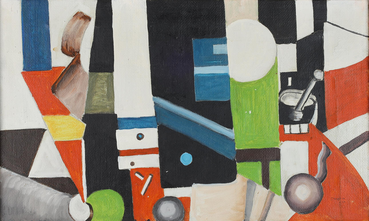 Unknown artist, composition in cubist style, oil on canvas, signed and ...