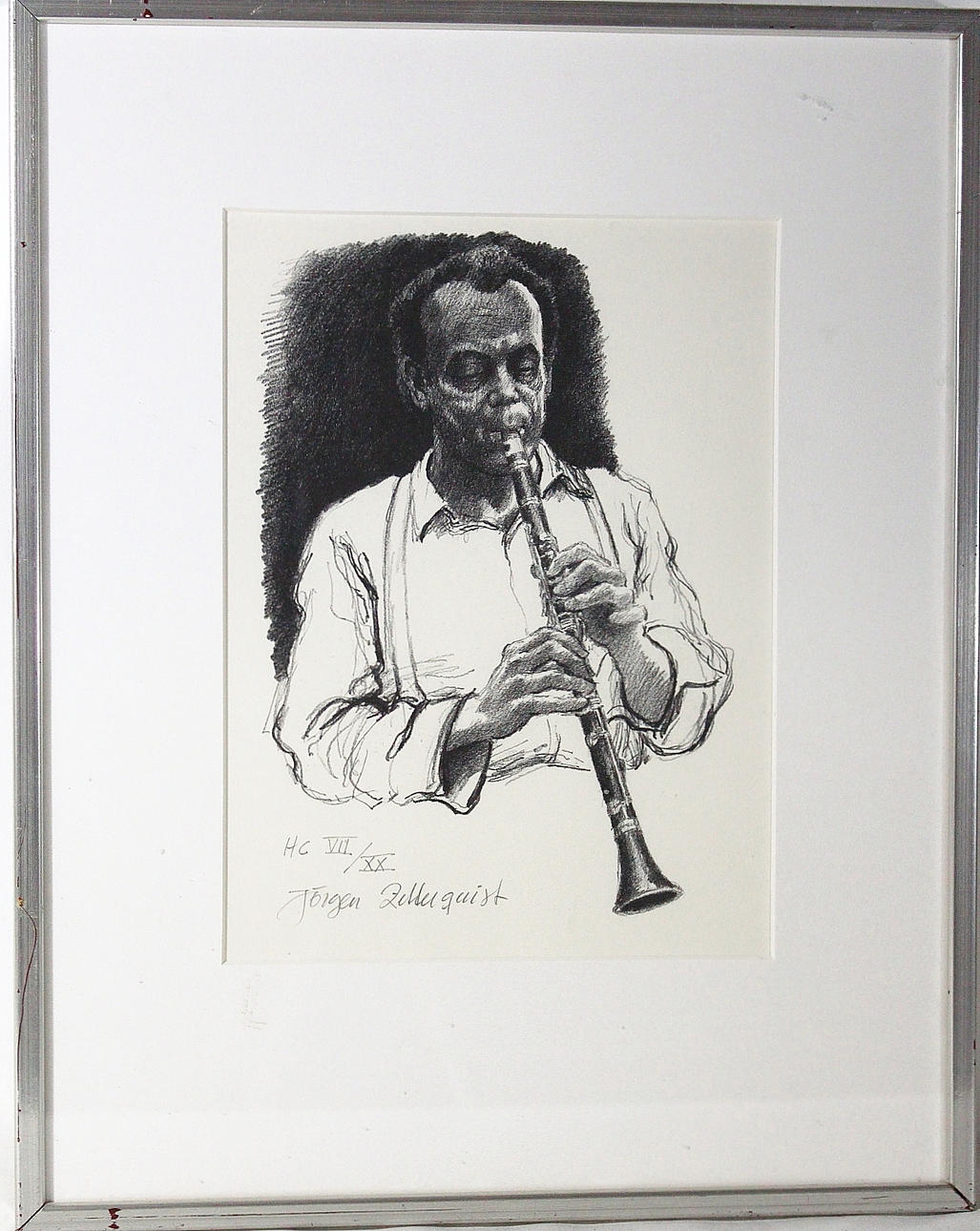 JÖRGEN ZETTERQUIST. litografi, klarinettspelare, signerad och numrerad HC Xll/XX.