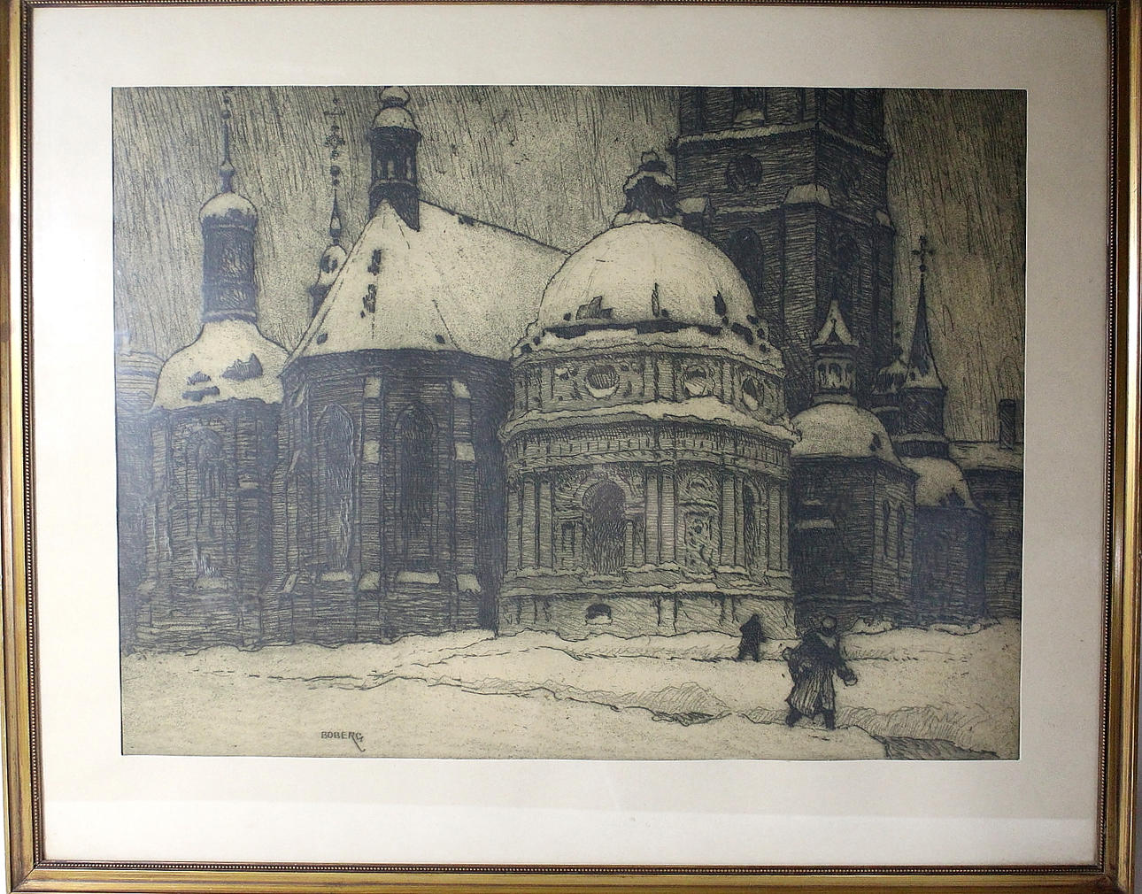 FERDINAD BOBERG. etsning, vintermotiv, signerad.