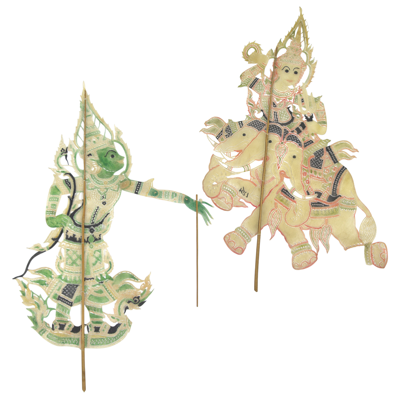 Two Thai shadow figures, 20th century.