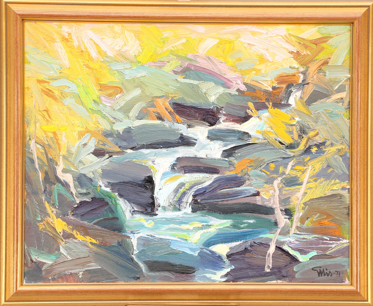 BENGT ELLIS. TAVLA, olja duk, signerad Ellis -77, "Ljus höst vid bäcken".