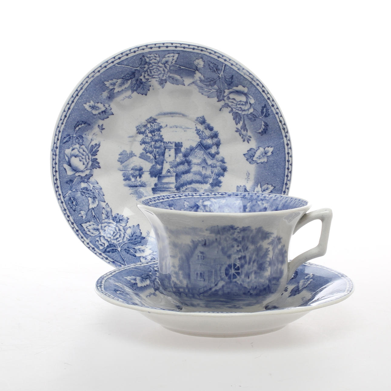 KAFFEKOPPAR MED FAT, 8 delar, flintgods, Rörstrand, 1800/1900-tal.