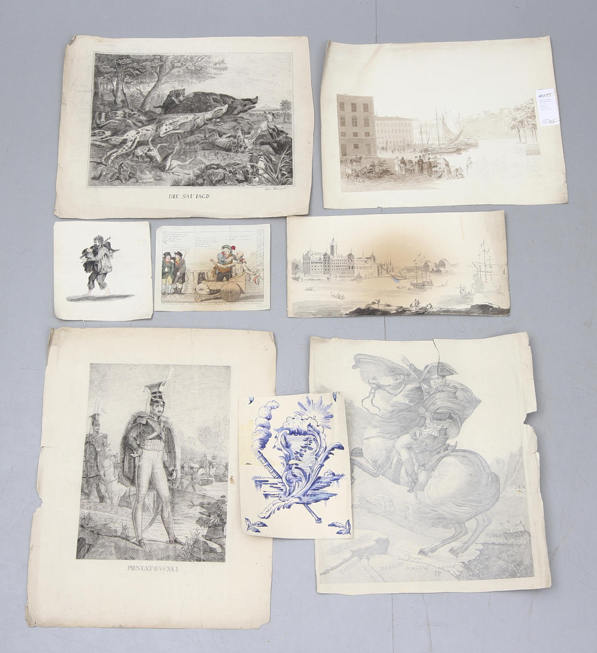 PENNTECKNINGAR/AKVARELLER, 7 st. Okända konstnärer. 1800/1900-tal.