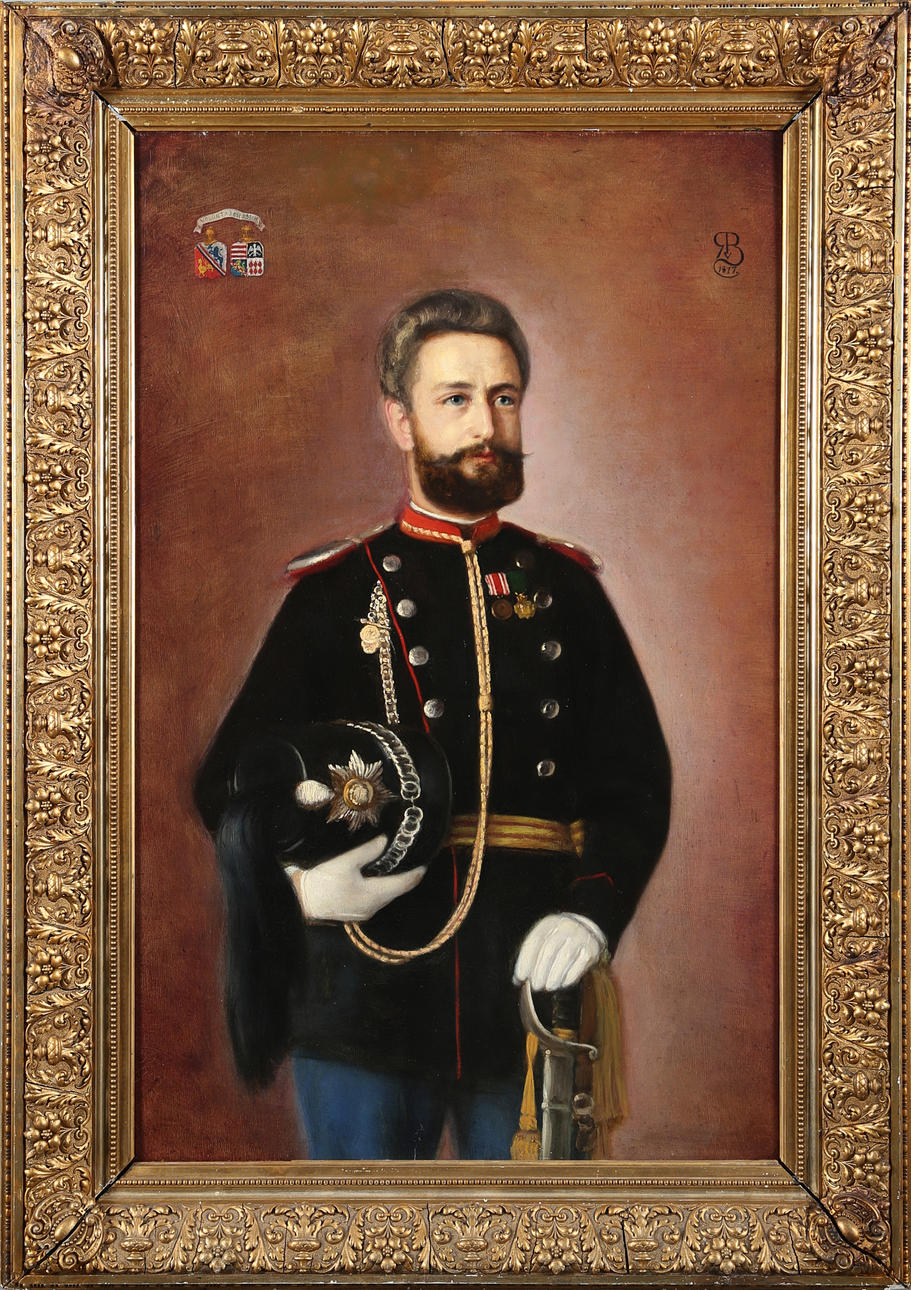 OKÄND KONSTNÄR. Olja på duk, porträtt av en dansk löjtnant från 1877.