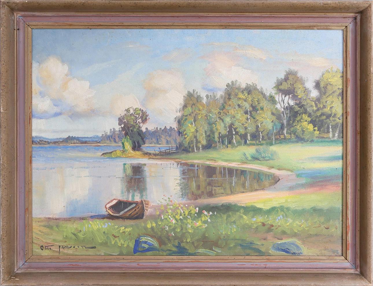OTTO JANSSON. Sommardag vid stranden, olja på pannå, signerad.