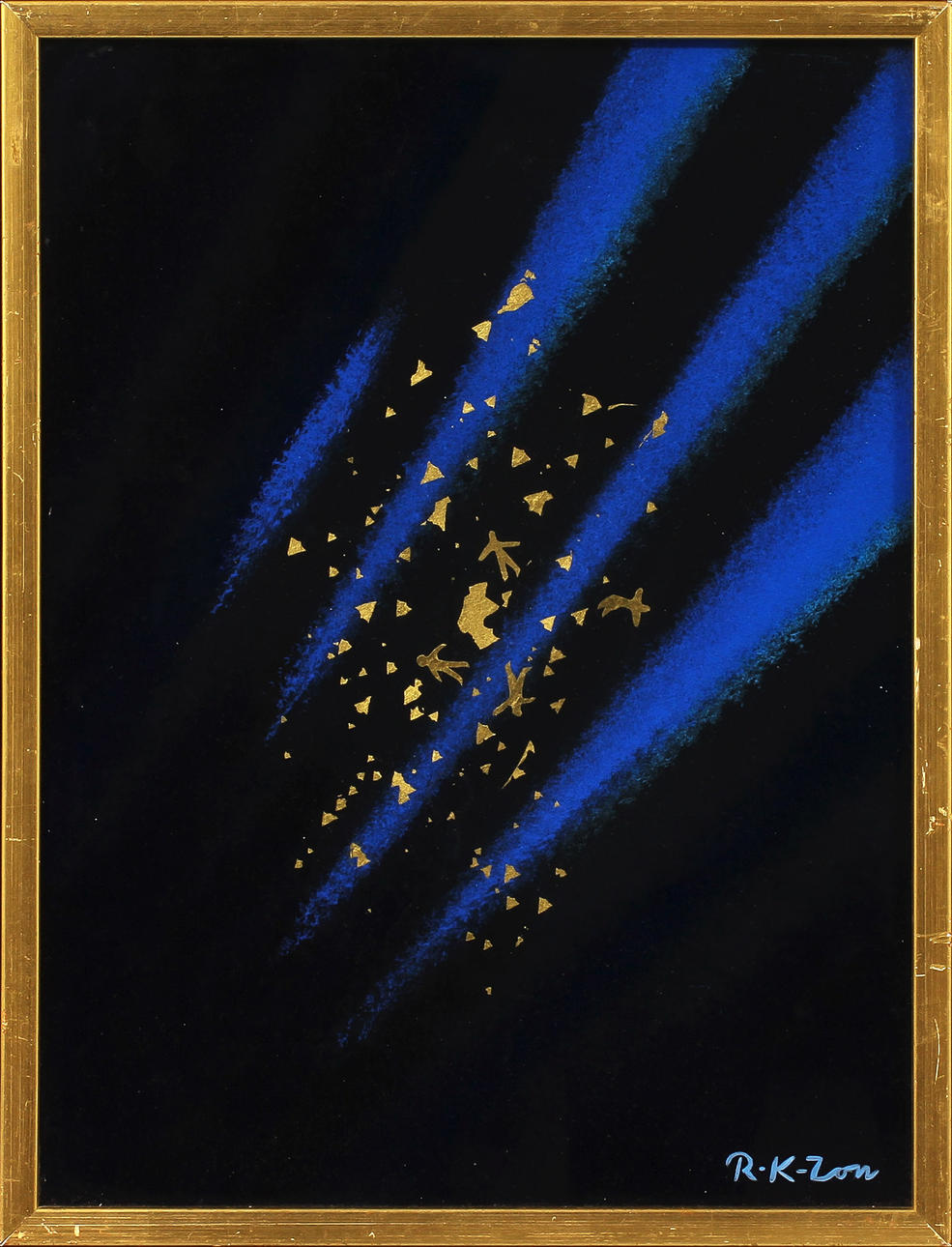 RUNE KARLZON. Ur sviten "Stilla flykt", pastell och bladguld på glas, sign.