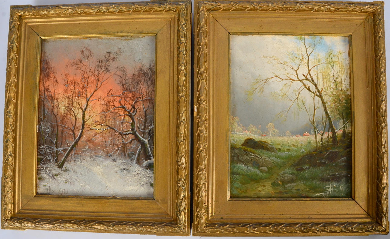 OIDENTIFIERAD KONSTNÄR. Oljor på pannå, 2-stycken.