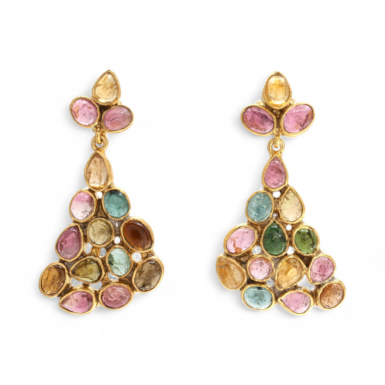 Coloured tourmalines long earrings.