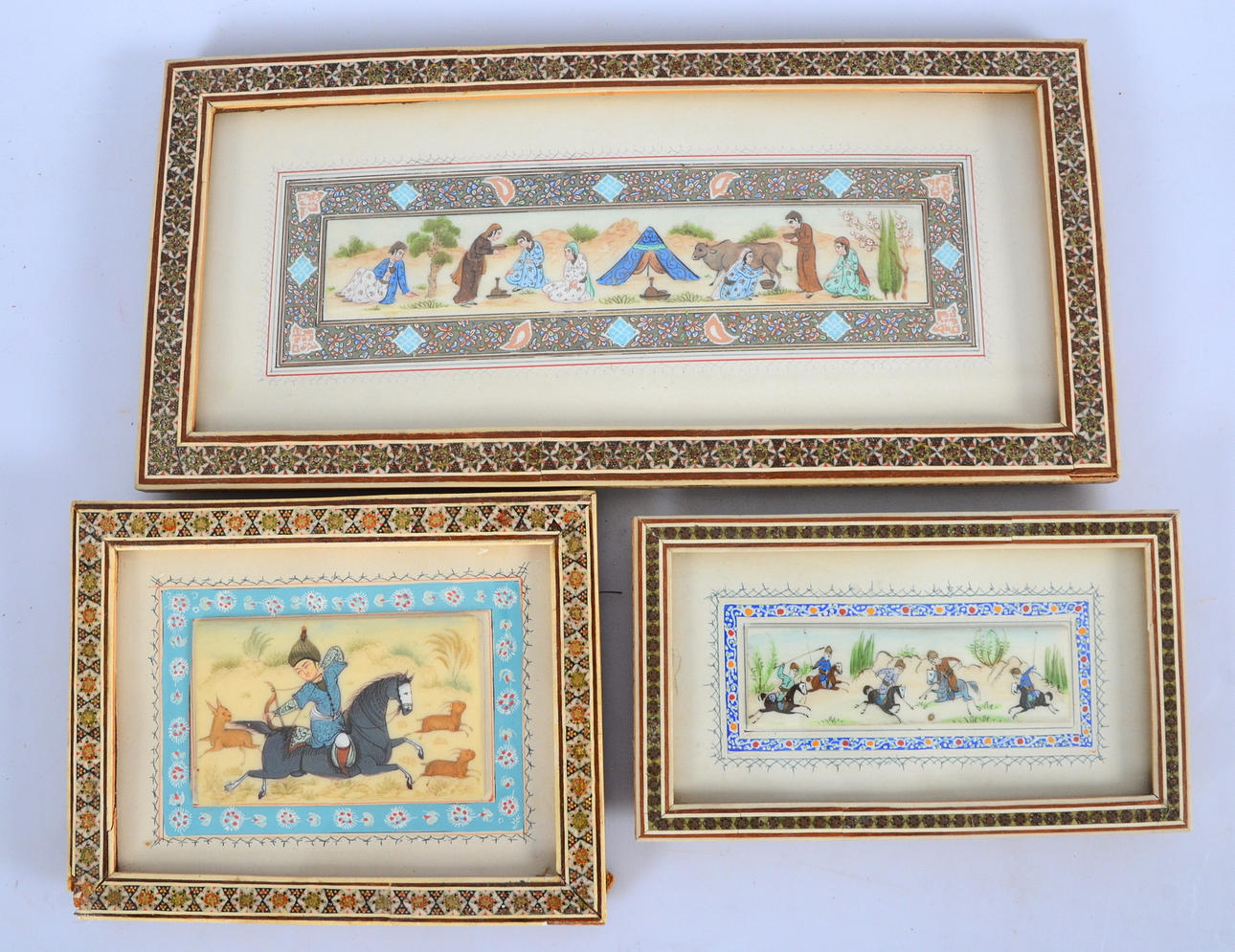 MINIATYRMÅLNINGAR, 3-stycken, figurscener, indopersiska.