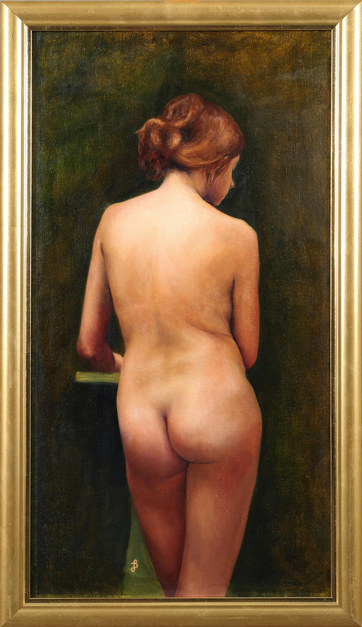 JENNY BERGGREN. Contemplation, olja på pannå, signerad J B.